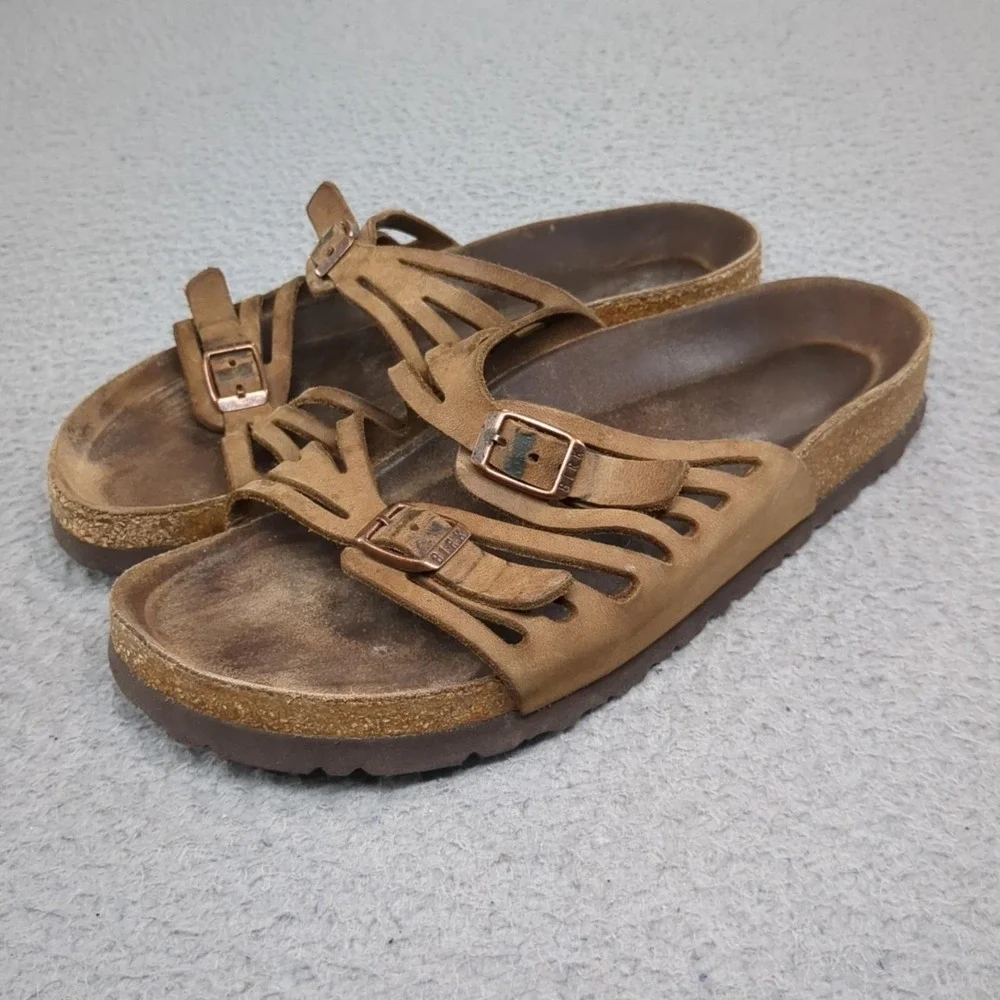 Birkenstock Sandals Womens Size 8 Brown Suede Slide Comfort Strappy Footbed